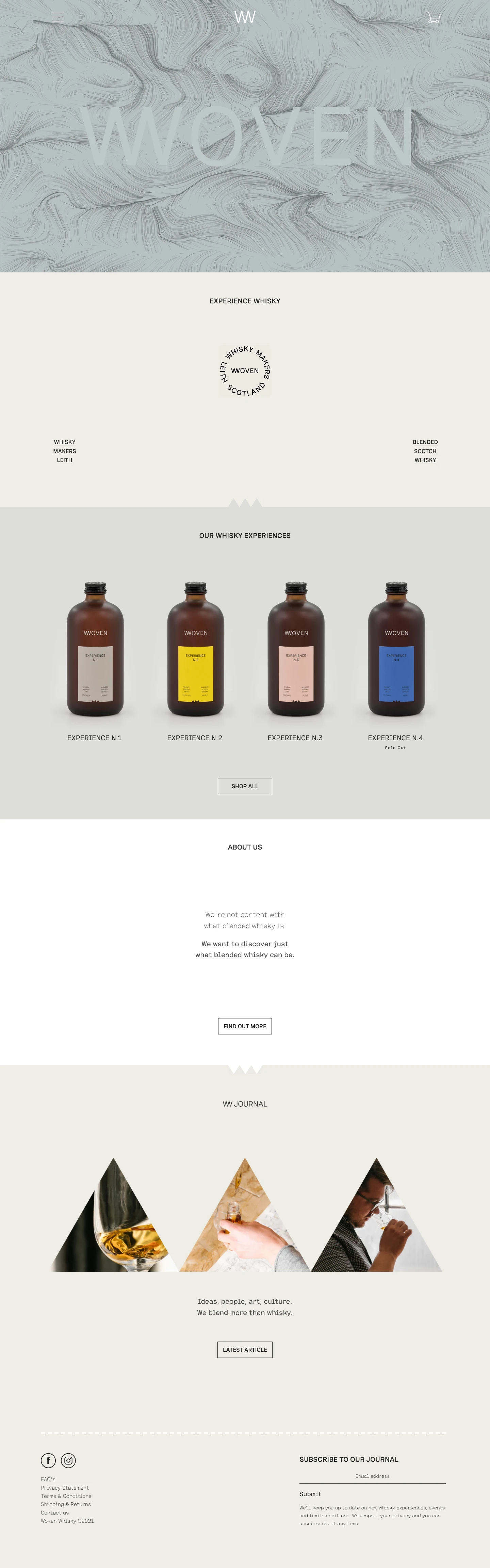 Woven Whisky Landing Page Example: Experience Whisky. Whisky blenders from Leith offering Scotch whisky experiences, tastings and events across Edinburgh and beyond. Discover what whisky can be here.