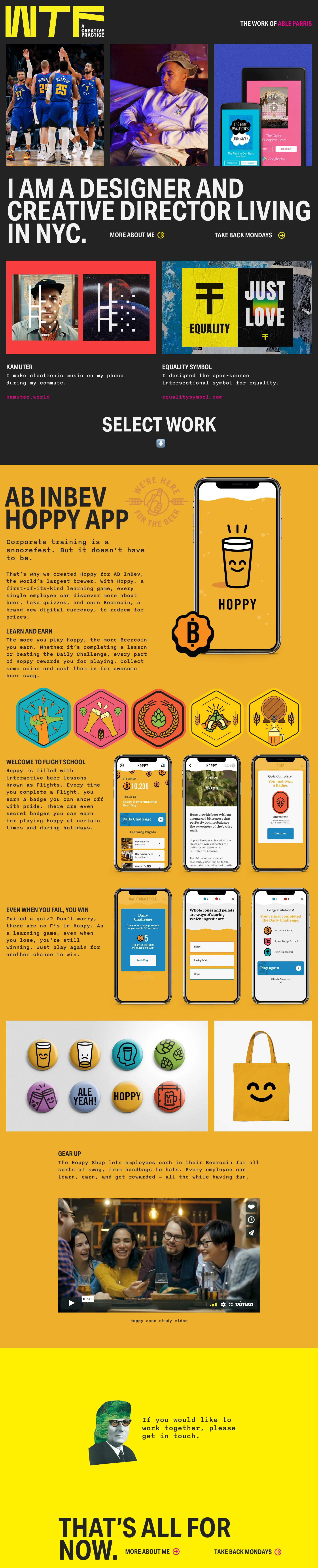 WTF.studio Landing Page Example: The creative practice of NYC-based designer and creative director, Able Parris