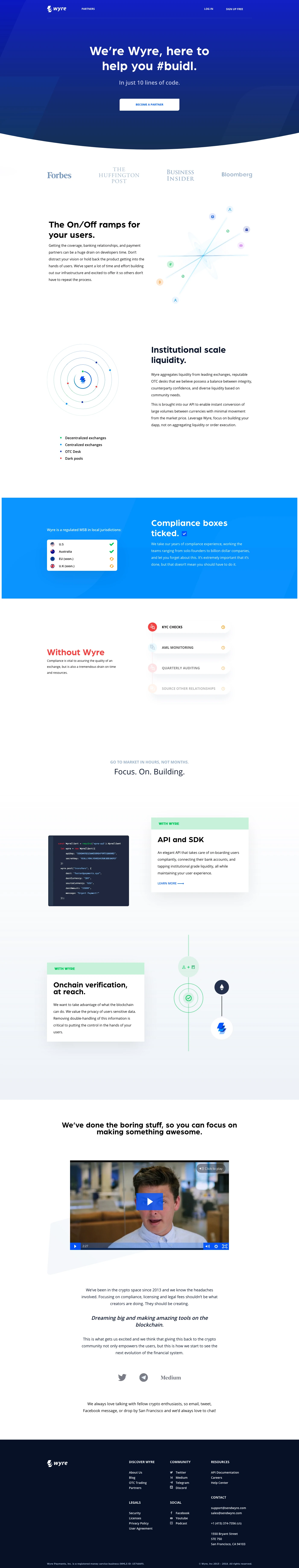 Wyre Landing Page Example: Wyre is a secure and compliant bridge between fiat currencies and cryptocurrency. Exchange crypto safely and securely.