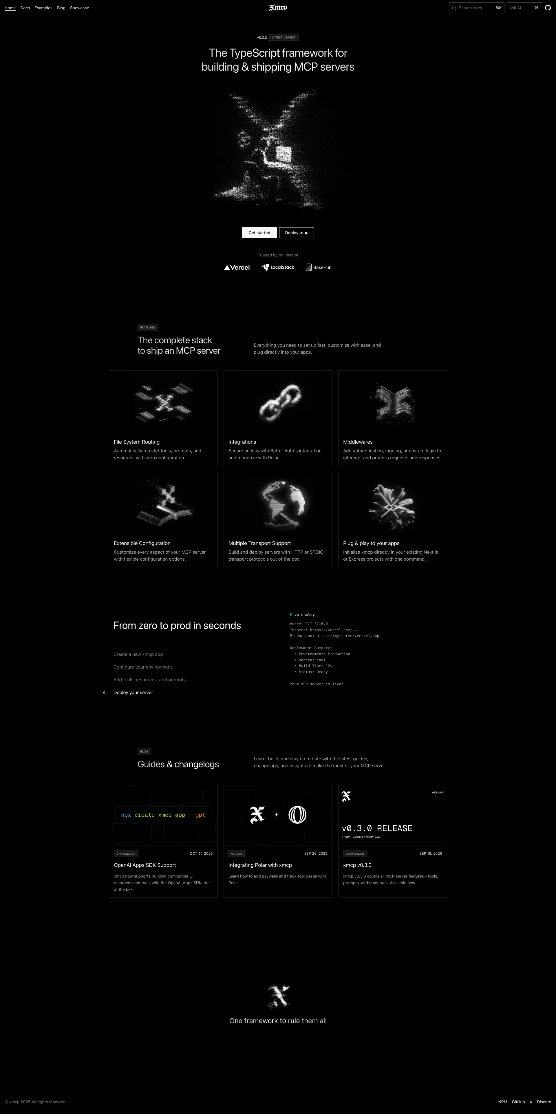 xmcp Landing Page Example: The TypeScript framework for building & shipping MCP servers.