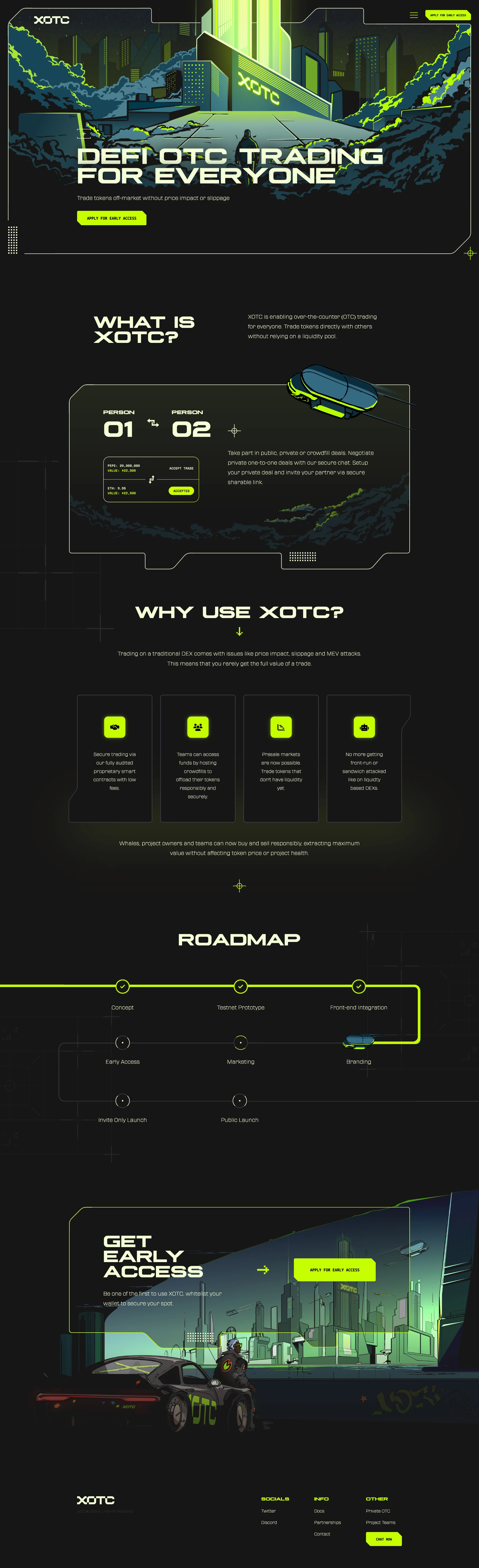 XOTC Landing Page Example: OTC Trading For Everyone. Trade tokens off-market without price impact or slippage.