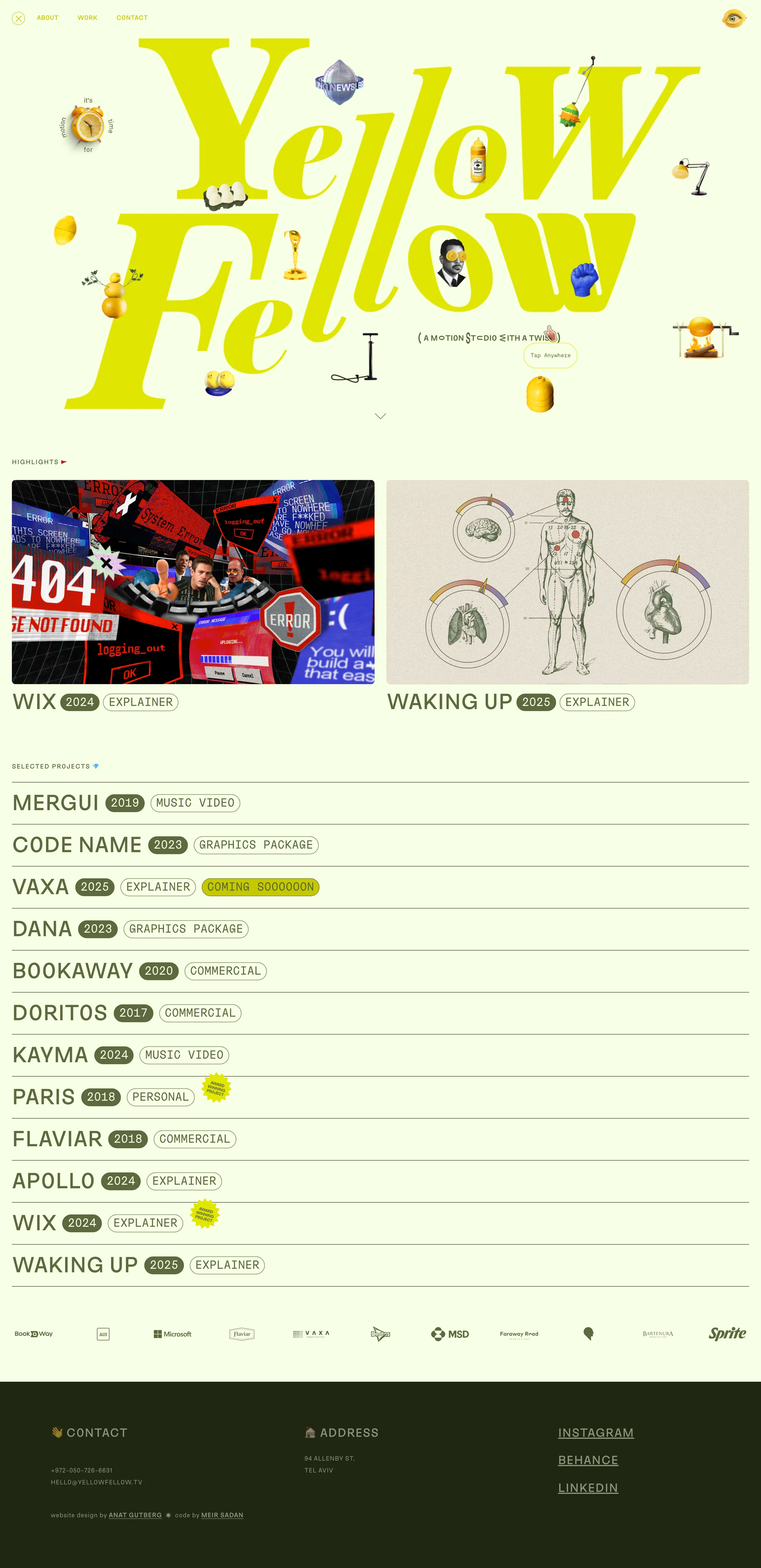 Yellow Fellow Landing Page Example: Yellow Fellow, founded by Guy Trefler, is a motion studio driven by design & creative thinking. We specialize in crafting graphics packages for films & series, building design systems for brands, creating stunning explainers and mind-blowing Music Videos.