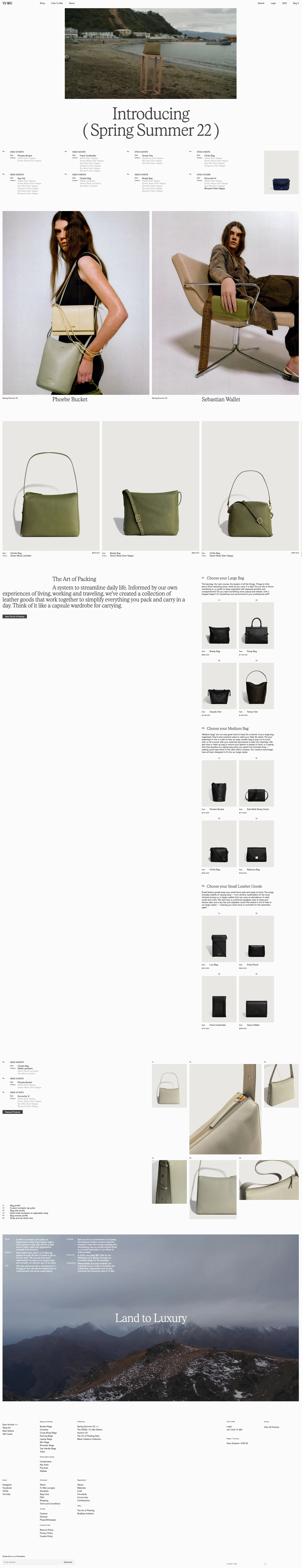Yu Mei Landing Page Example: New Zealand-based leather goods label with a focus on utilitarian design, made for modern people seeking a new form of understated luxury.