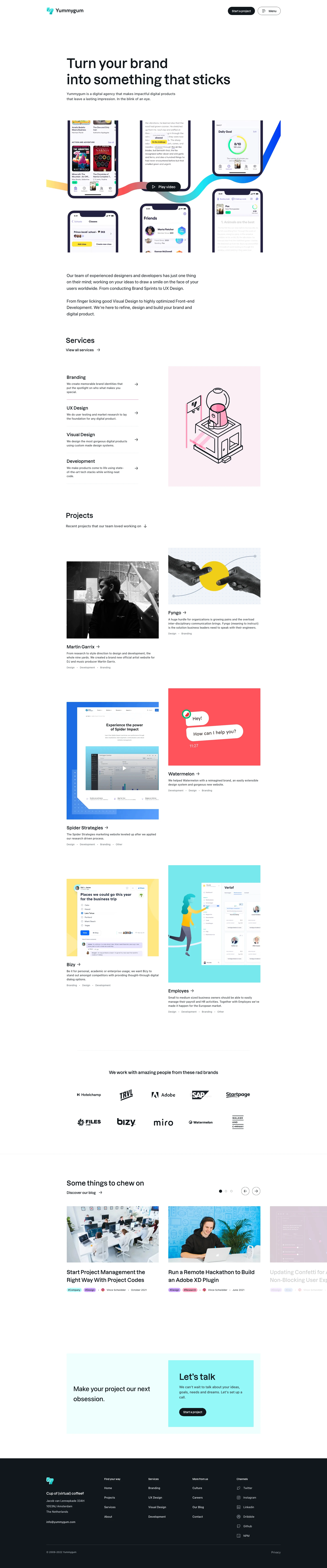 Yummygum Landing Page Example: Yummygum is a digital agency that makes impactful digital products that leave a lasting impression. In the blink of an eye.