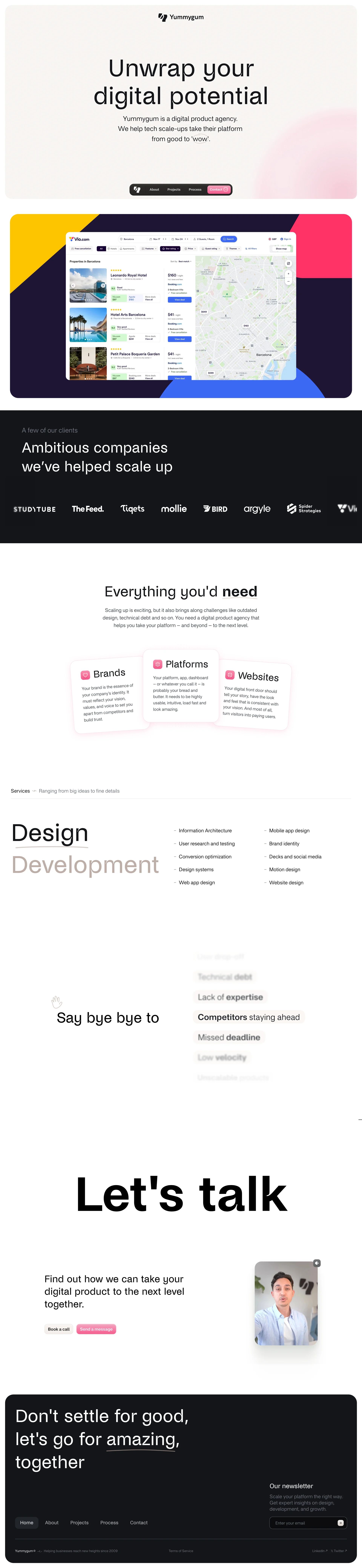 Yummygum Landing Page Example: Yummygum is a digital product agency. We help tech scale-ups take their platform from good to “wow” through design and development.