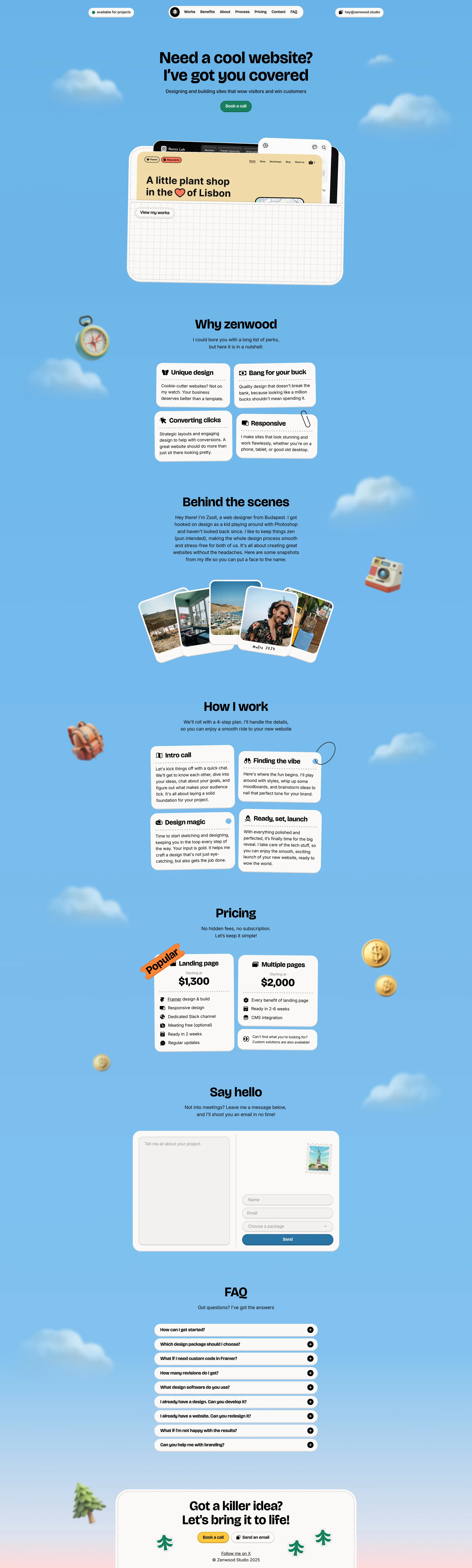 Zenwood Landing Page Example: Designing and building cool websites that wow visitors and win customers.