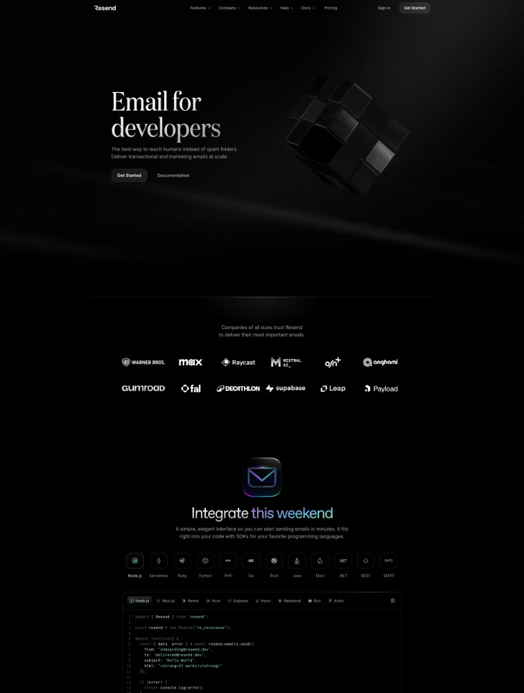 Resend - Landing Page Design | Lapa Ninja