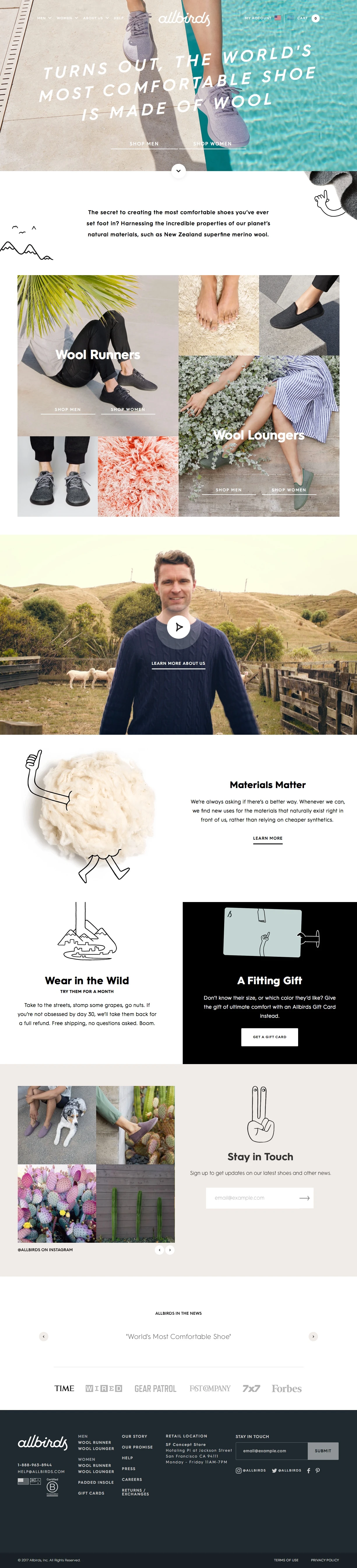 Allbirds Landing Page Example: Turns out superfine merino makes the world's most comfy shoes.