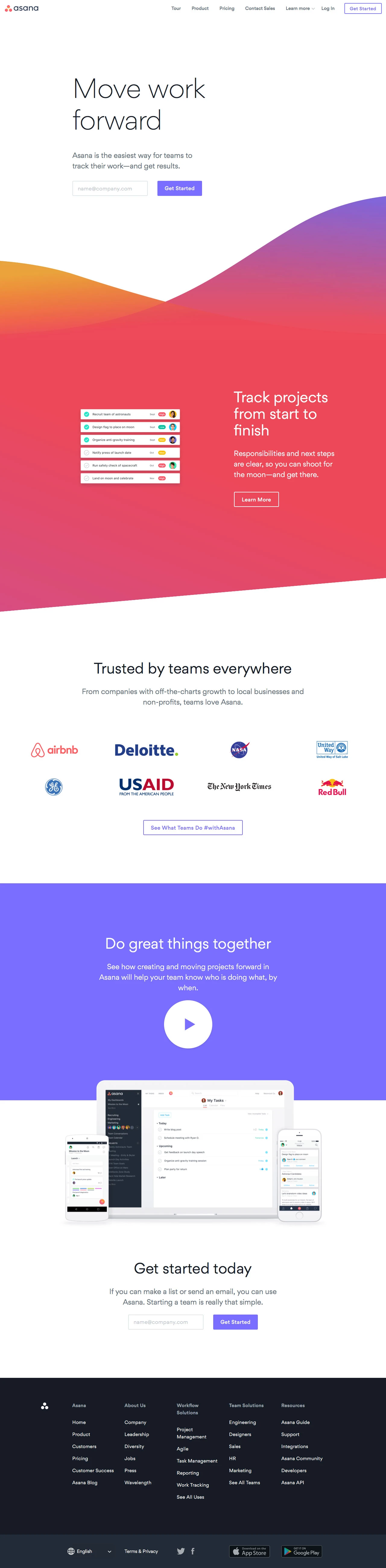Asana Landing Page Example: Asana is the easiest way for teams to track their work—and get results.