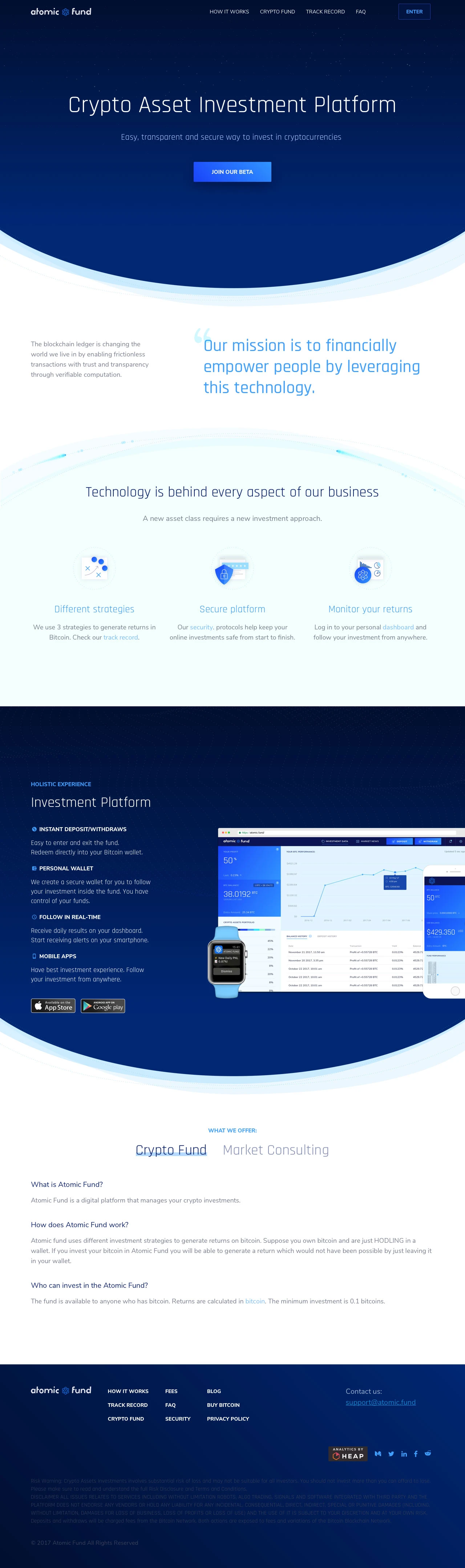Atomic Fund Landing Page Example: Easy, transparent and secure way to invest in cryptocurrencies