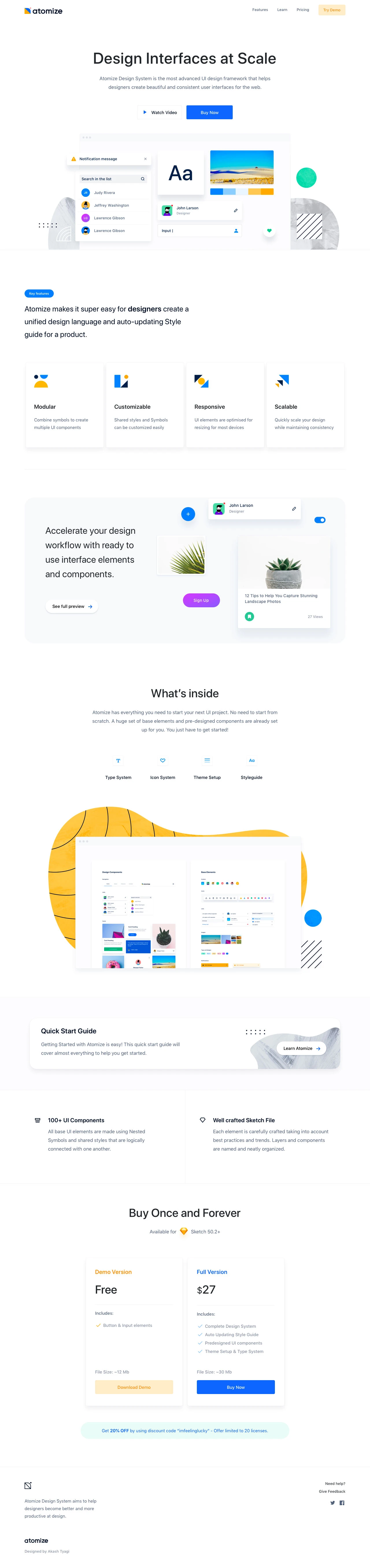 Atomize Design System Landing Page Example: Atomize Design System is the most advanced UI design framework that helps designers create beautiful and consistent user interfaces for the web.
