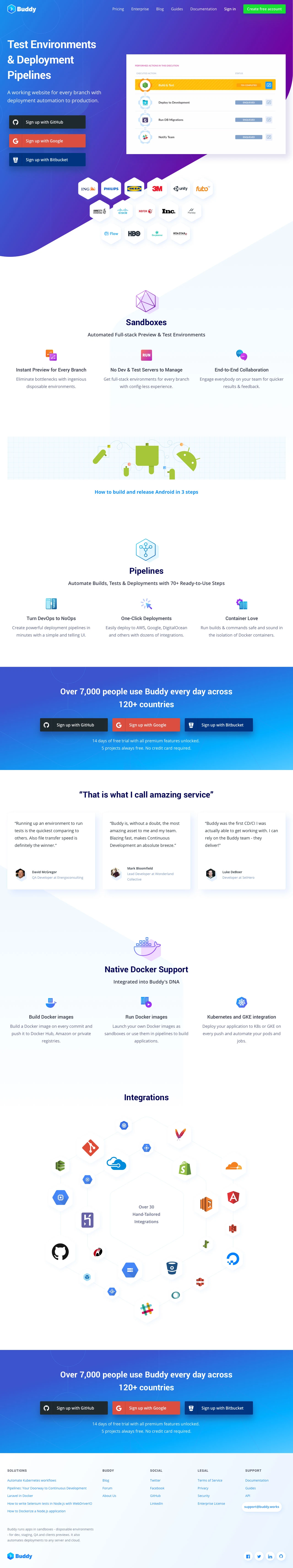 Buddy Landing Page Example: A working website for every branch with deployment automation to production.