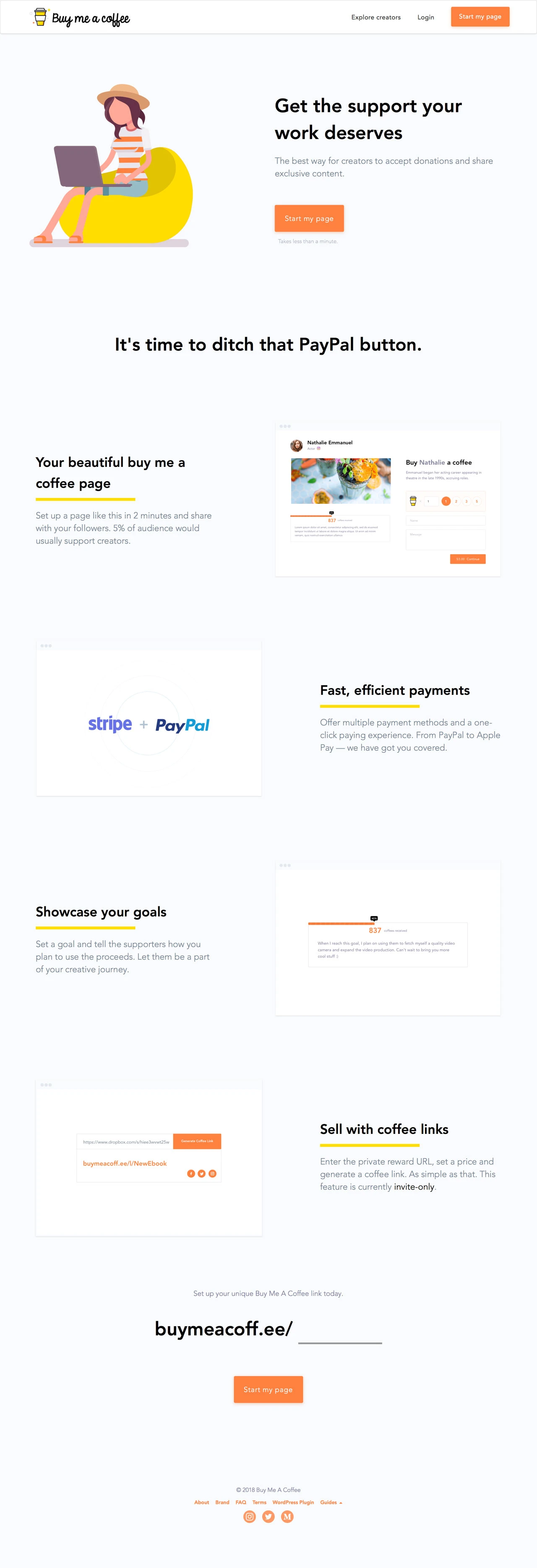 Buy Me A Coffee Landing Page Example: The best way for creators to accept donations and share exclusive content.