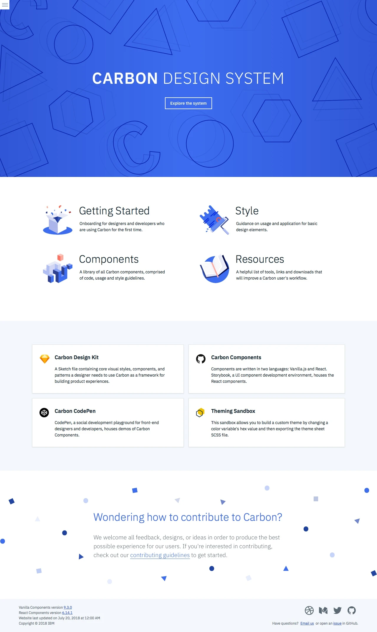 Carbon Design System Landing Page Example: Carbon is the design system for IBM Cloud products. It is a series of individual styles, components, and guidelines used for creating unified UI.