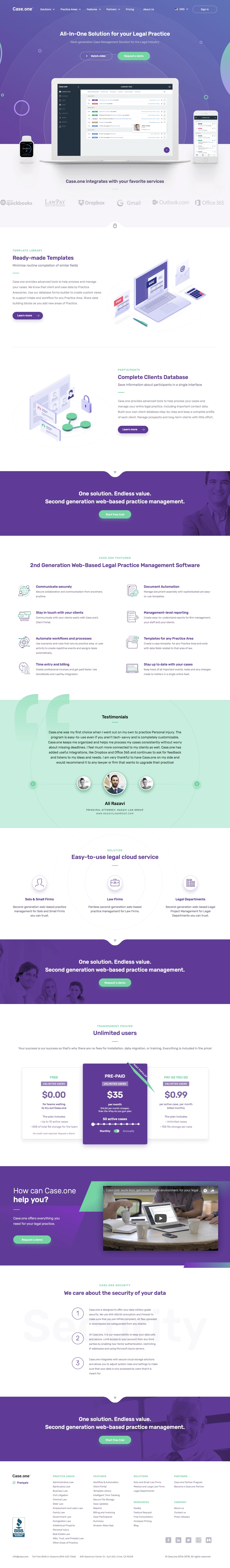 Case.one Landing Page Example: Case.one is an all-in-one yet easy-to-use case management system for the US legal industry. Enjoy advantages of a secure cloud-based software.