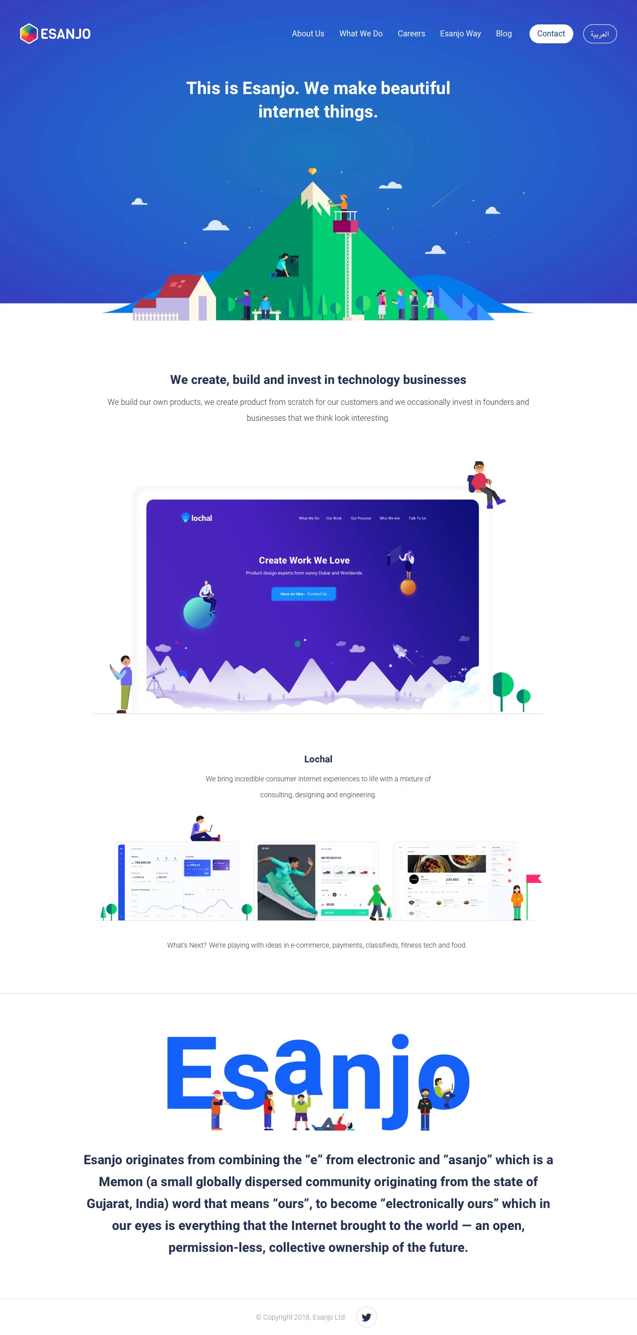 Esanjo Landing Page Example: We create, build and invest in beautiful technology businesses