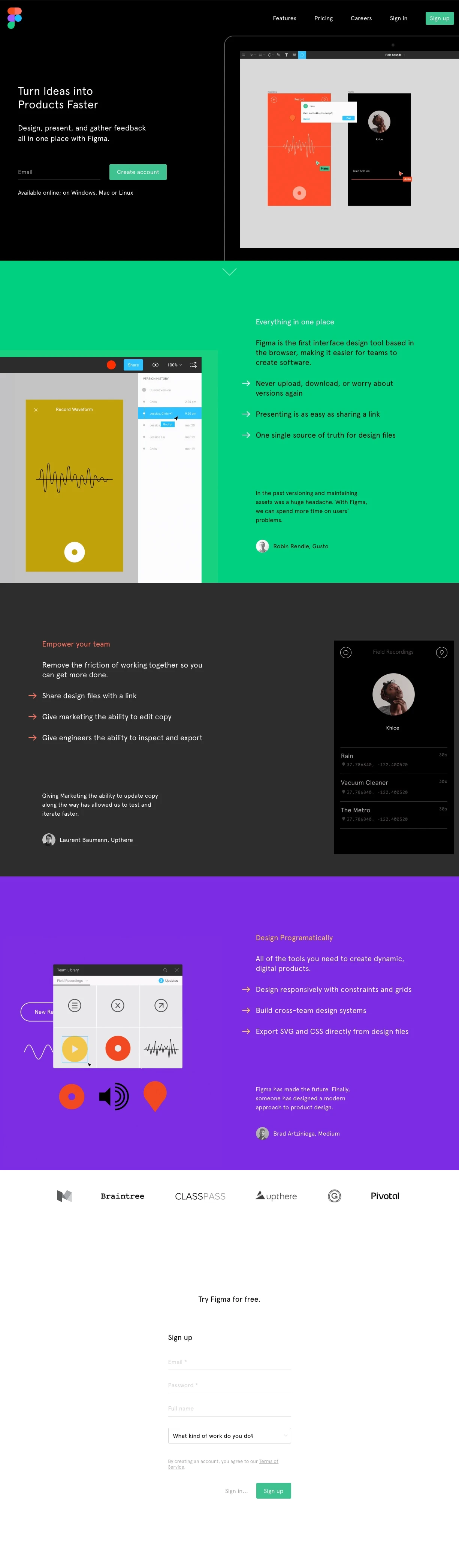 Figma Landing Page Example: Figma keeps everyone on the same page. Focus on the work instead of fighting your tools.