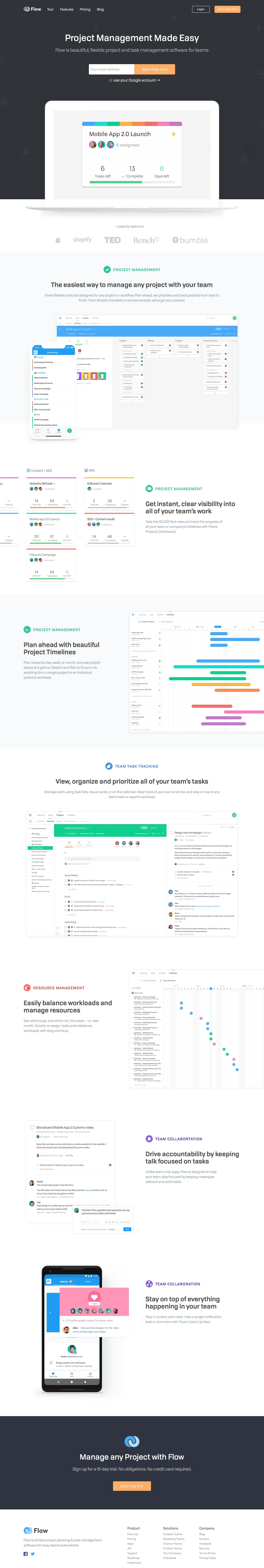 Flow Landing Page Example: Flow is beautiful, flexible project and task management software for teams