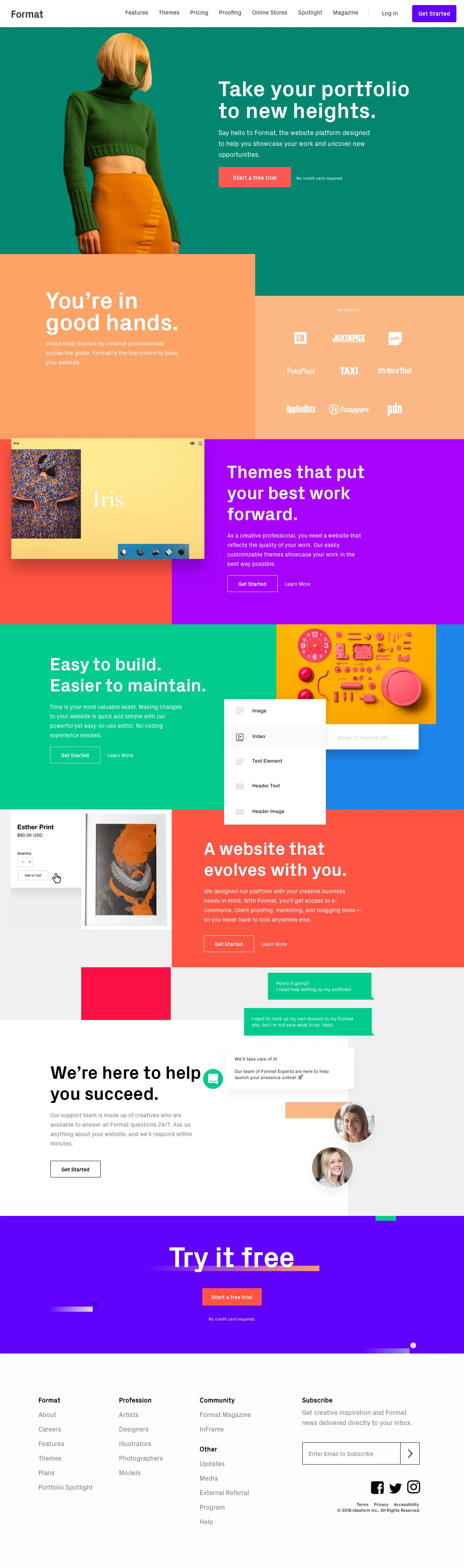 Format Landing Page Example: Say hello to Format, the website platform designed to help you showcase your work and uncover new opportunities.