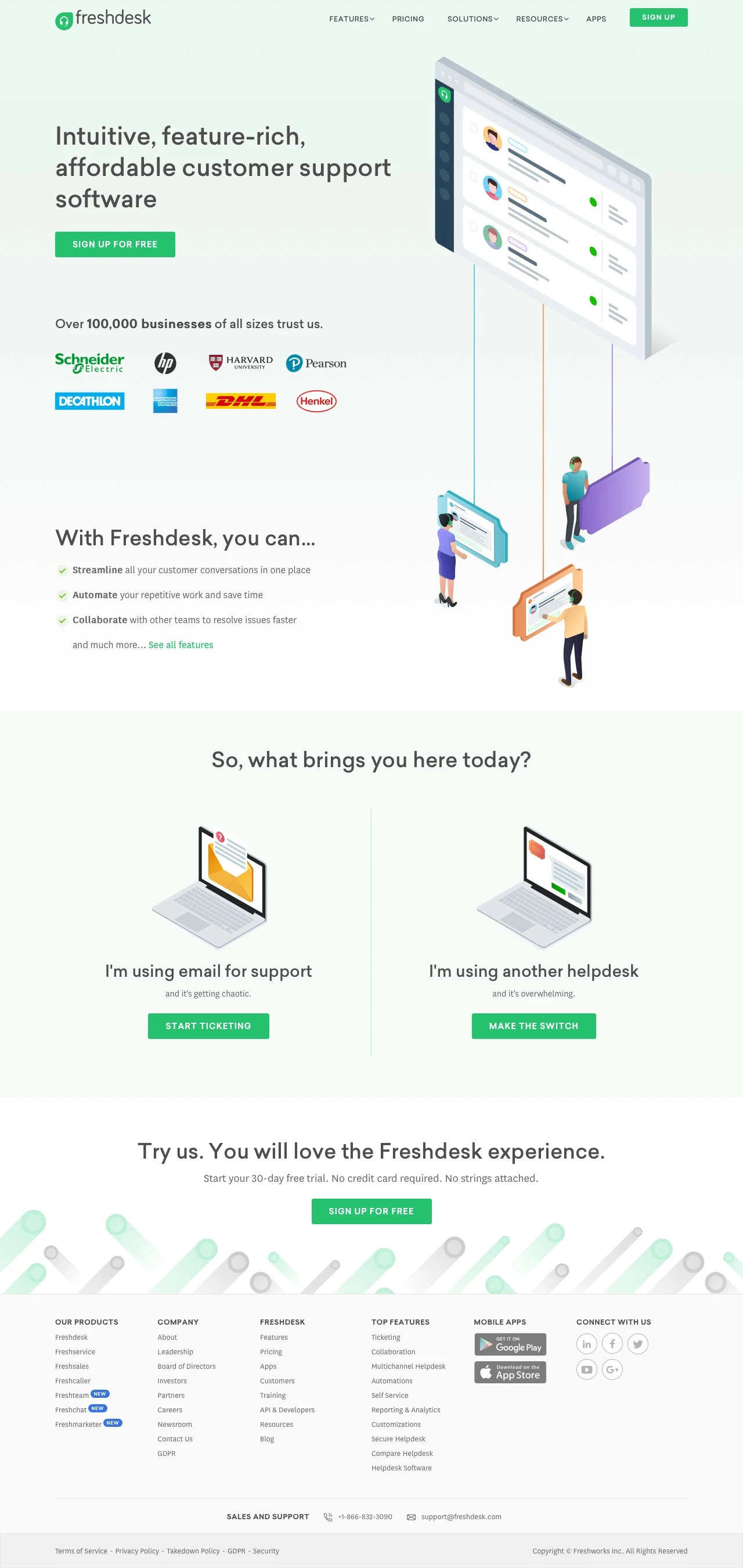 Freshdesk Landing Page Example: Intuitive, feature-rich, affordable customer support software