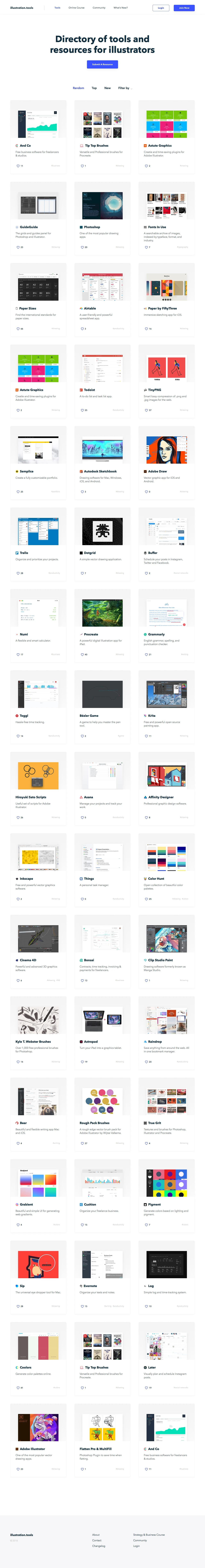 Illustration Tools Landing Page Example: Directory of tools and resources for illustrators