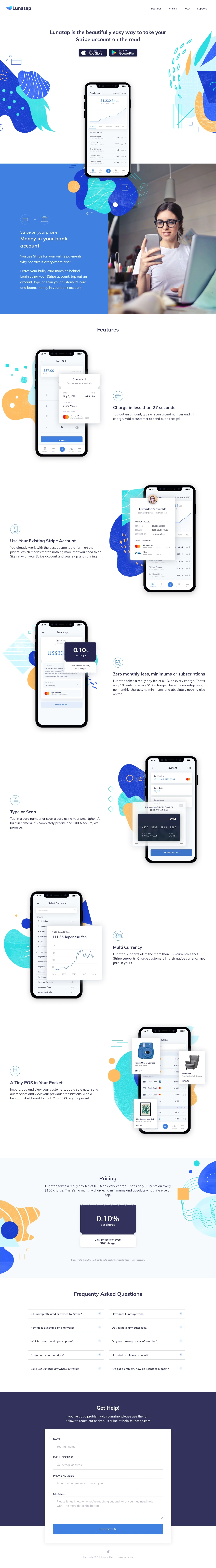 Lunatap Landing Page Example: Lunatap is the beautifully easy way to take your Stripe account on the road