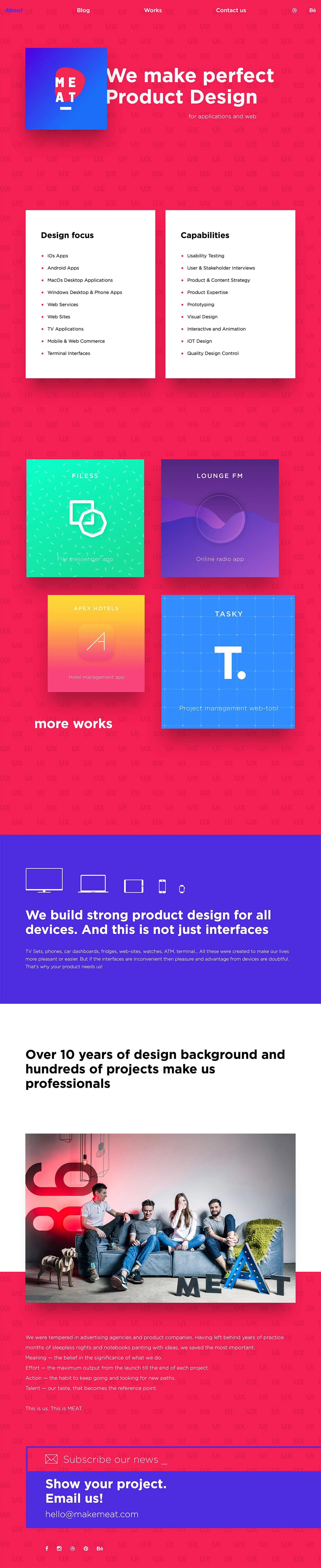 MEAT Landing Page Example: Product design for applications and web. From ideas to front end