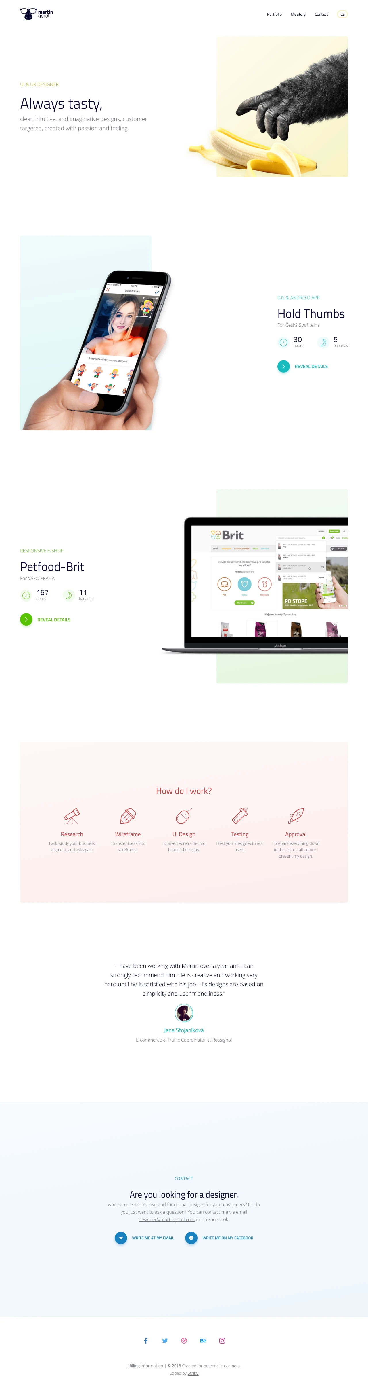 Martin Gorol Landing Page Example: Martin is a UI and UX designer from Prague who specializes in intuitive and creative designs and mobile applications which target your customers.