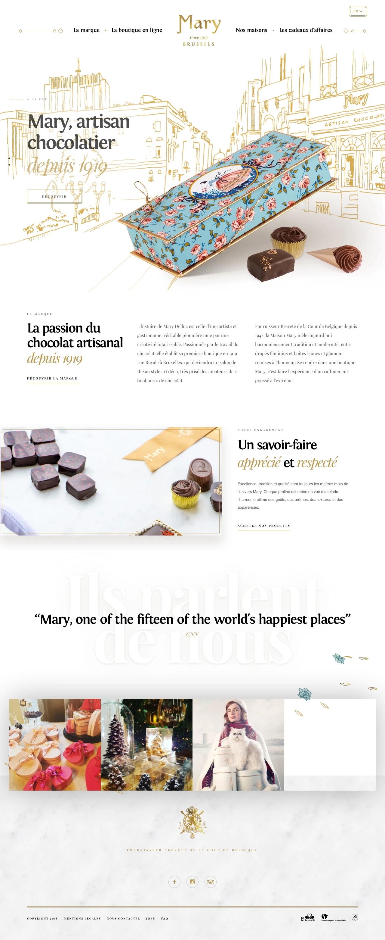 Mary Landing Page Example: 1919, Mary Delluc, passionate about chocolate, wishes you to discover her creations.