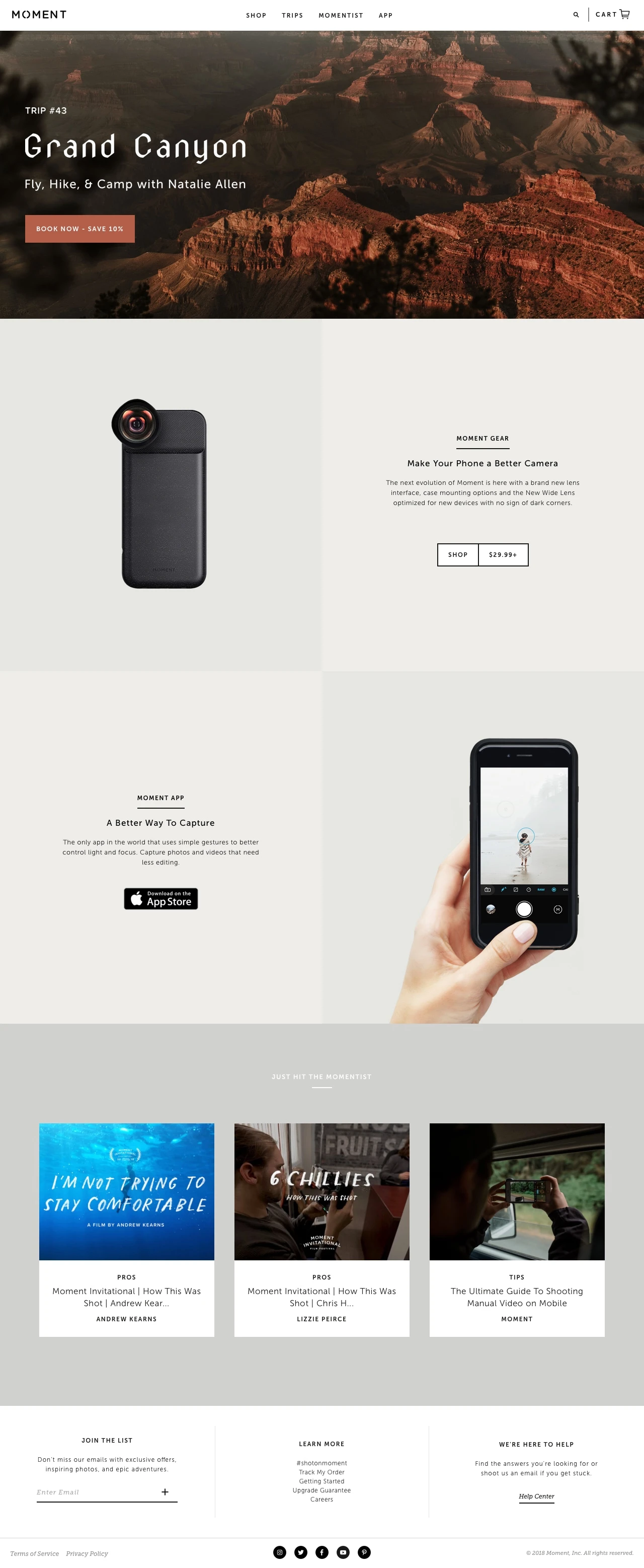 Moment Landing Page Example: Makers of the best mobile camera accessories: Moment Lenses, Photo Cases, and Battery Cases for your iPhone, Pixel, and Galaxy phones.