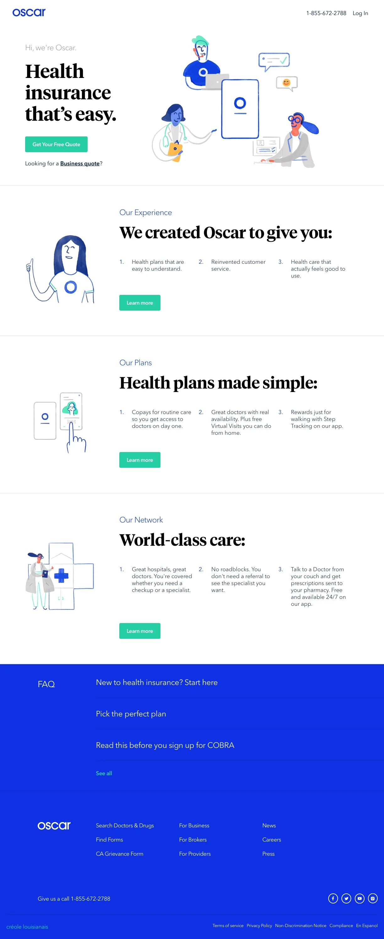 Oscar Landing Page Example: Health plans made simple.