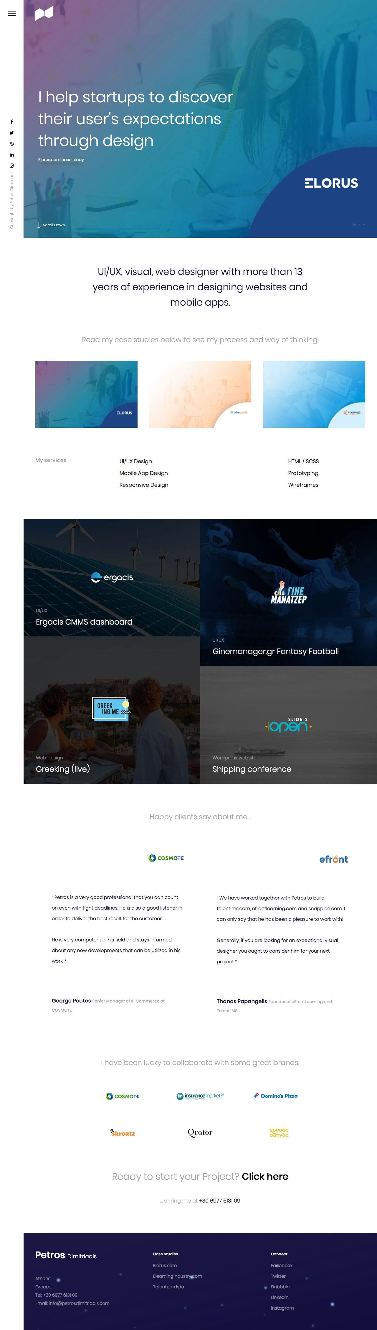 Petros Dimitriadis Landing Page Example: I help startups to discover their user's expectations through design