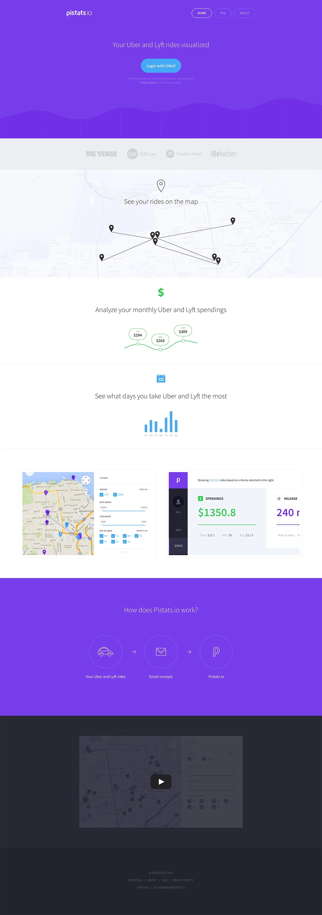 Pistats Landing Page Example: Your Uber and Lyft rides visualized
