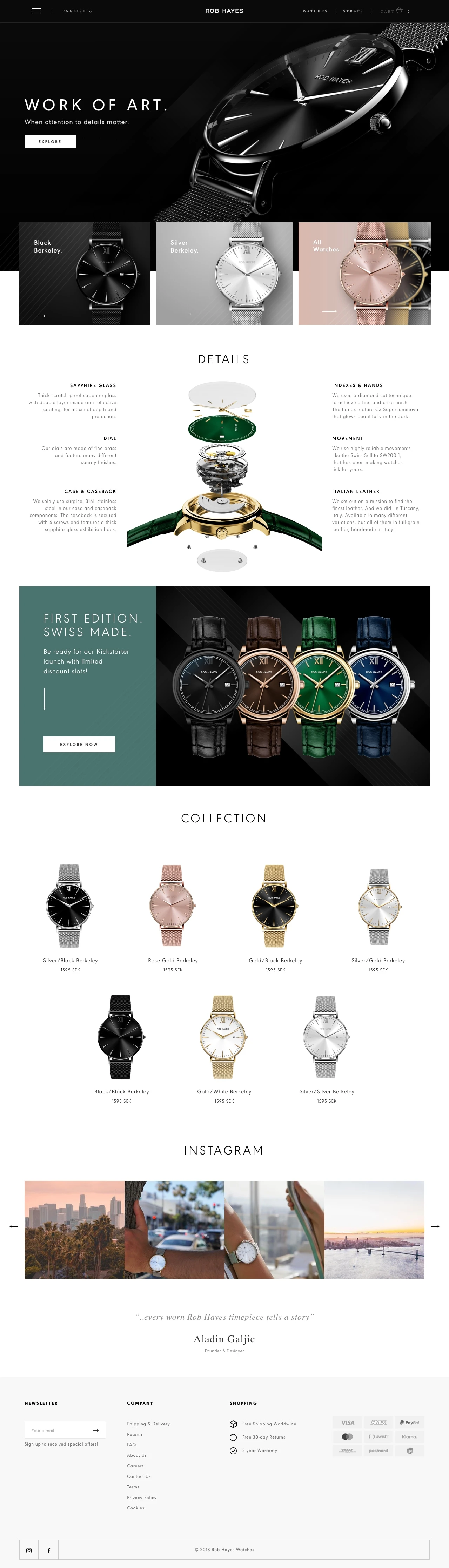ROB HAYES Landing Page Example: A Swedish watchmaker. When quality matters.