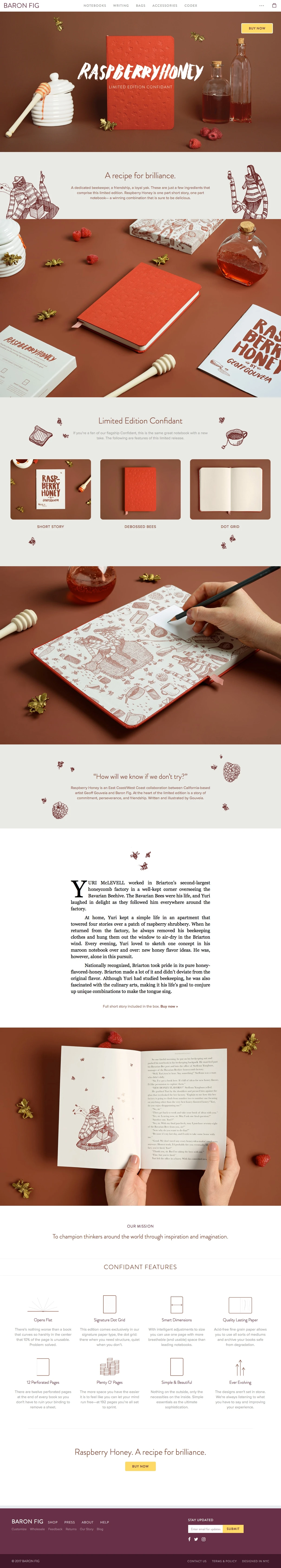 Raspberry Honey Landing Page Example: Raspberry Honey is one part short story, one part notebook— a winning combination that is sure to be delicious.