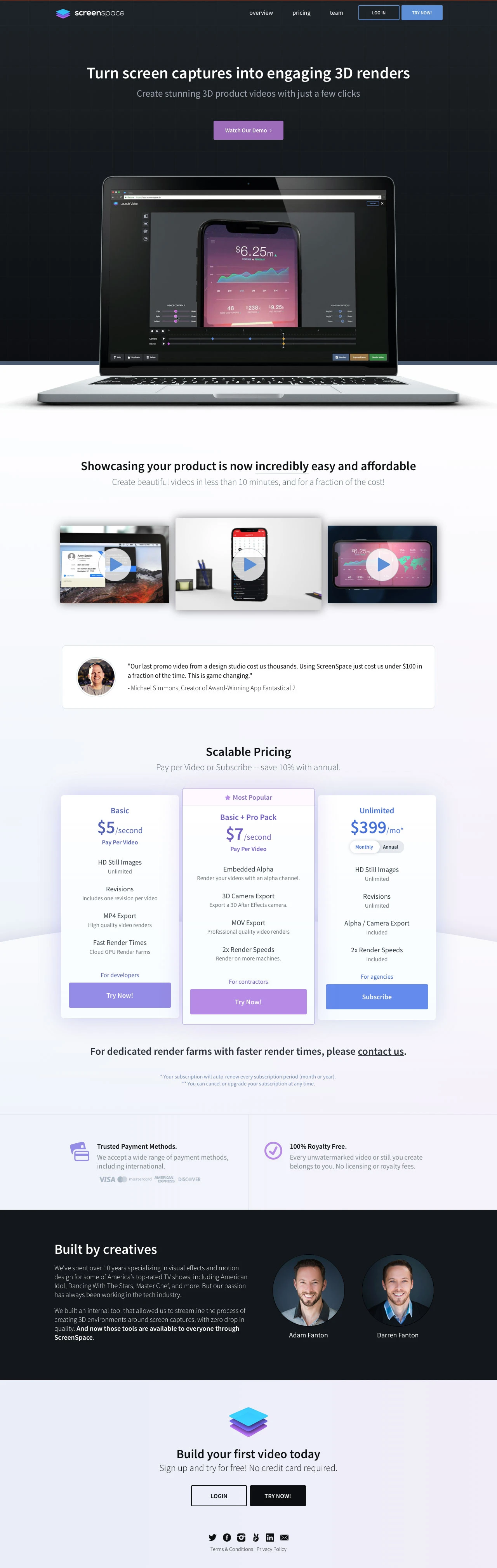 ScreenSpace Landing Page Example: ScreenSpace is an online platform where you can create highly-customizable videos to showcase your app — in minutes.