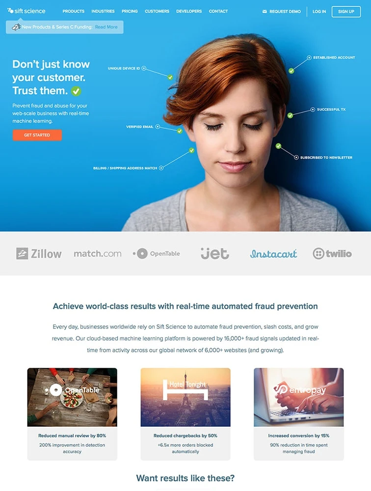 Sift Science Landing Page Design