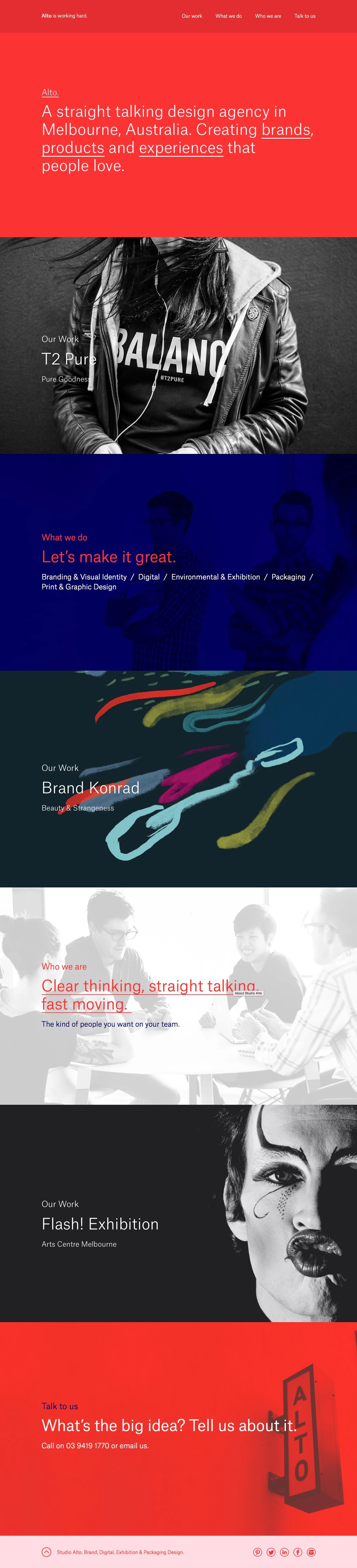 Studio Alto Landing Page Example: A straight talking design agency in Melbourne, Australia. Creating brands, products and experiences that people love.