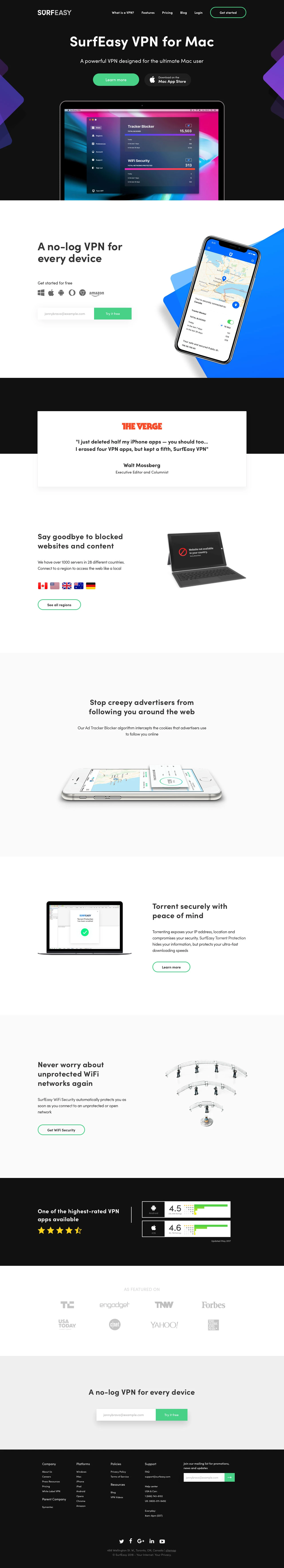 SurfEasy  Landing Page Example: Browse the Web safely and securely with SurfEasy.