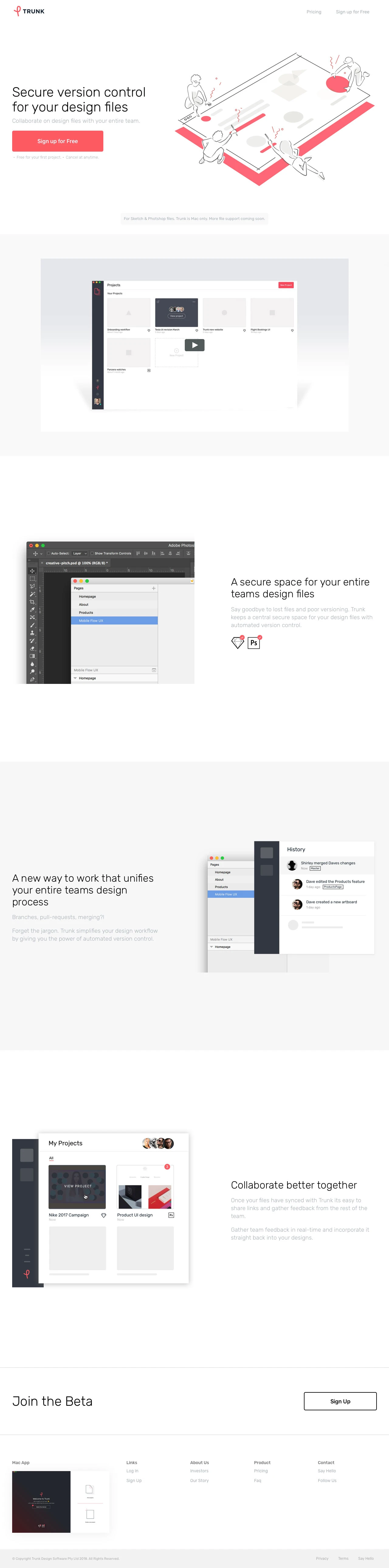 Trunk Landing Page Example: Secure version control for your design files
