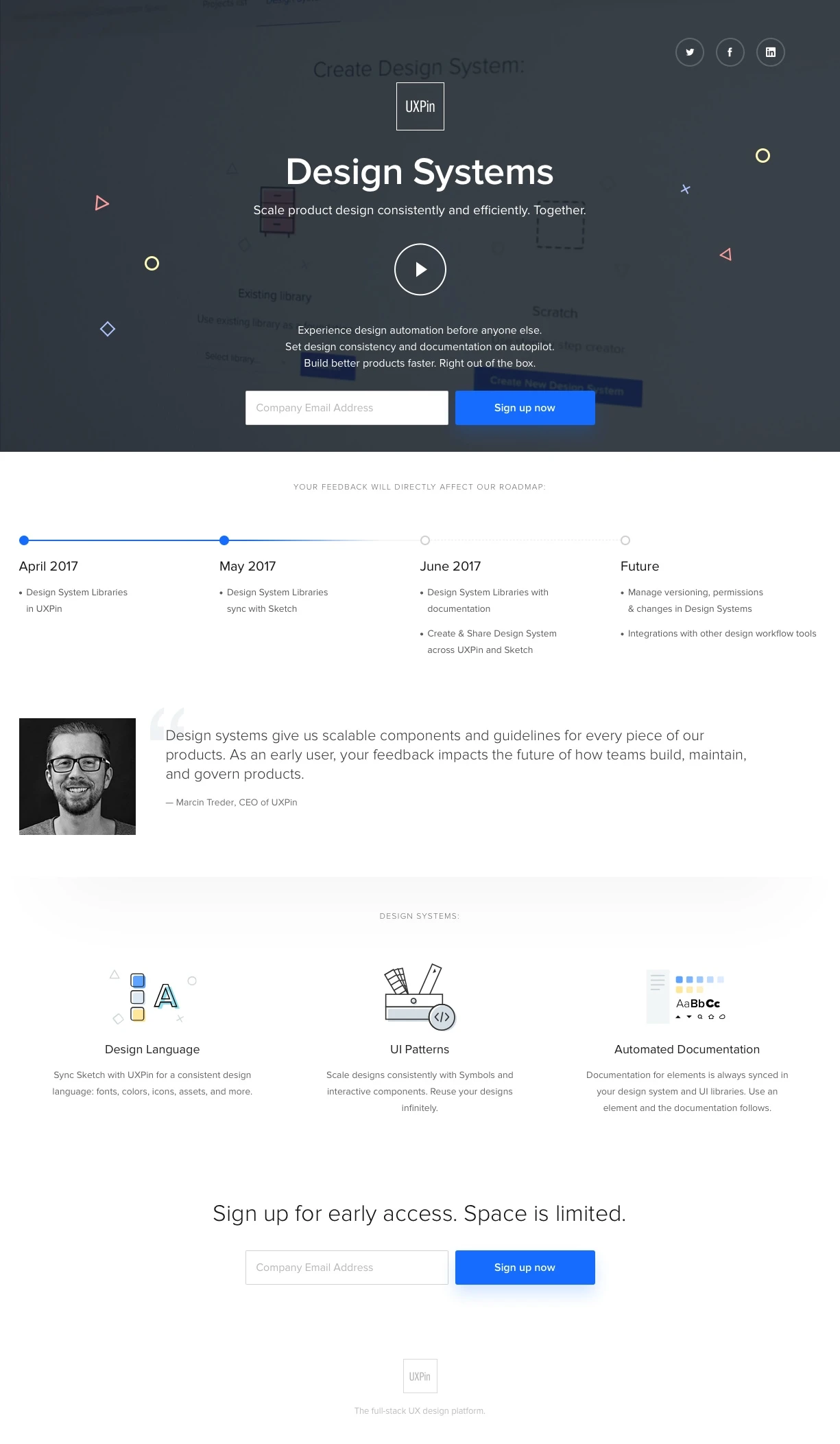 UXPin Design Systems Landing Page Example: Be the first to experience the power of design automation.