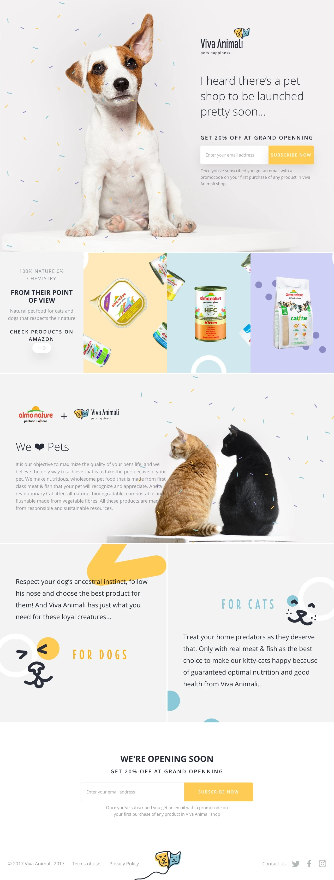 Viva Animali Landing Page Example: Natural pet food for cats and dogs that respects their nature