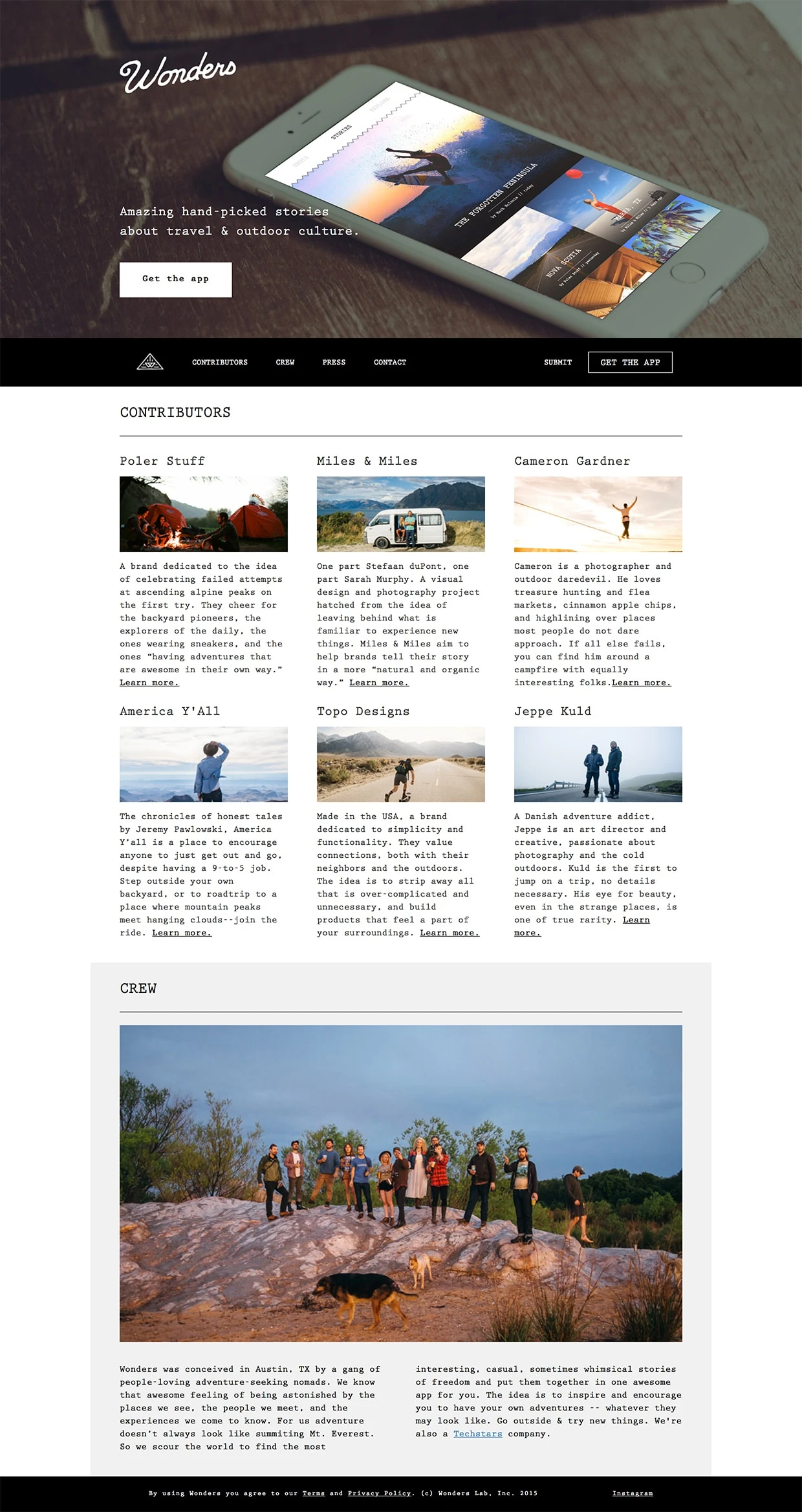 Wonders Landing Page Example: Amazing hand-picked stories about travel & outdoor culture
