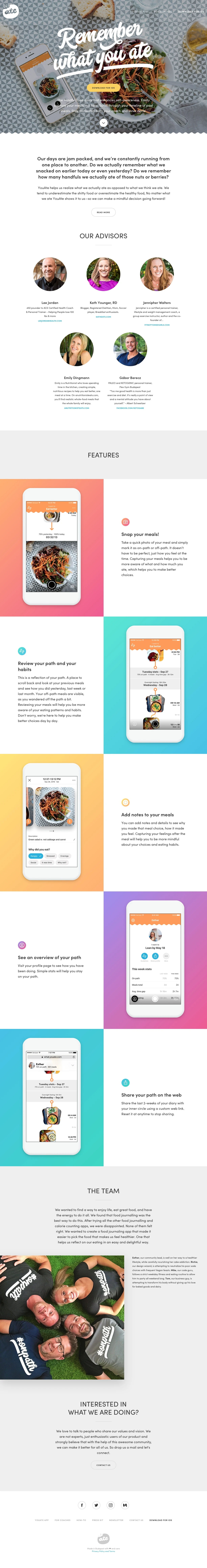 YouAte Landing Page Example: An easy to use food journaling app designed to help you establish and maintain a healthy eating habit.