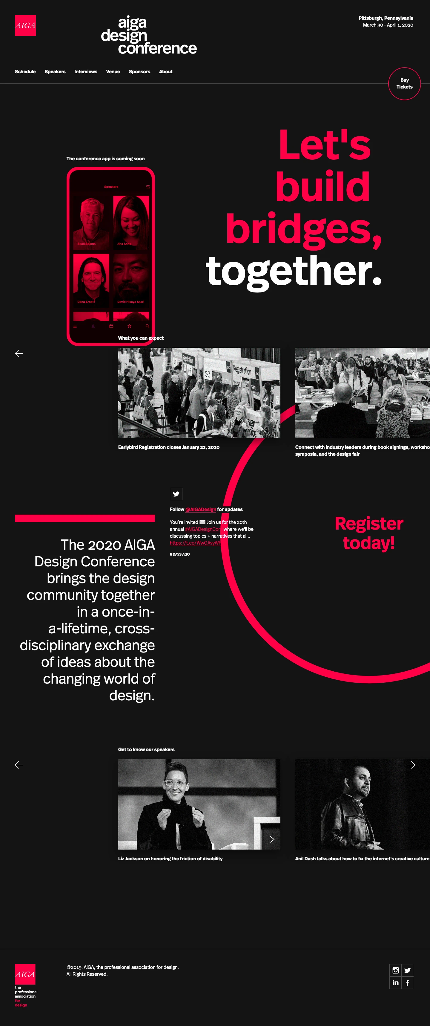 AIGA Design Conference Landing Page Example: The AIGA Design Conference is the biggest event of the year for creatives from all across the country. Be there as the design community comes together for provocative speakers, nightly networking receptions, live competitions, exhilarating exhibitions, innovative professional development sessions, and face-to-face roundtables with your design heroes.