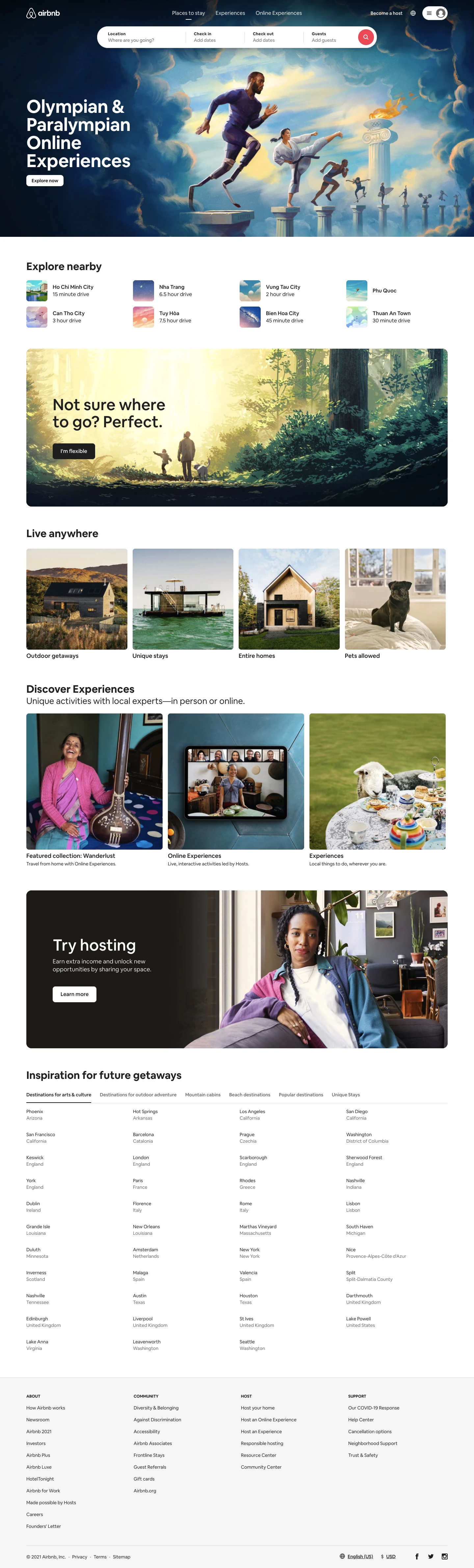 Airbnb Landing Page Example: Find vacation rentals, cabins, beach houses, unique homes and experiences around the world - all made possible by hosts on Airbnb.