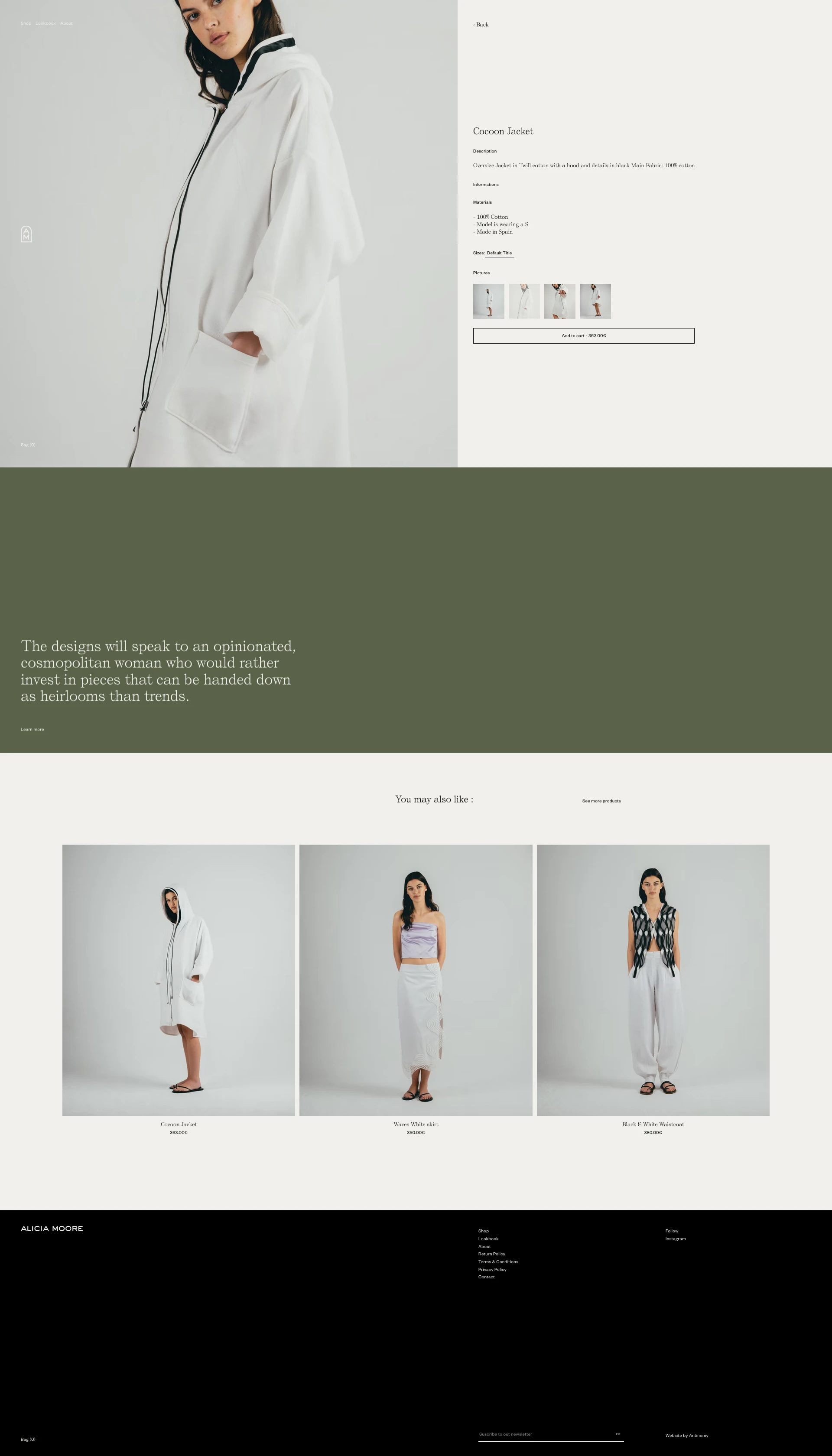 Alicia Moore Landing Page Example: ALICIA MOORE is a timeless brand for the modern female who loves to dress comfortable and bold with styles to match.