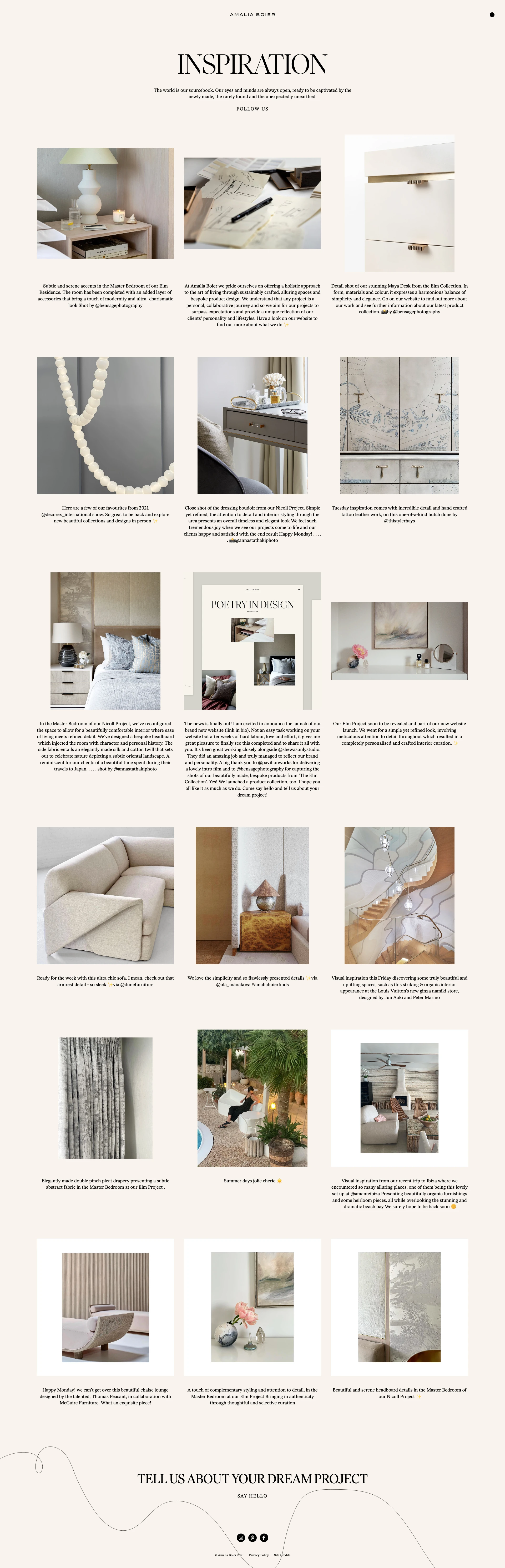 Amalia Boier Landing Page Example: A London-based interior designer with an intuitive understanding of luxury design at the highest levels, creating exquisite, couture interiors.