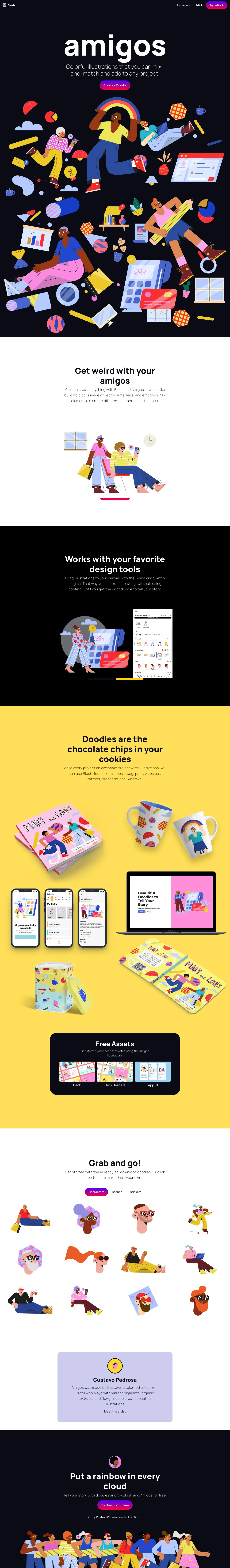 Amigos Landing Page Example: Colorful illustrations that you can mix-and-match and add to any project.