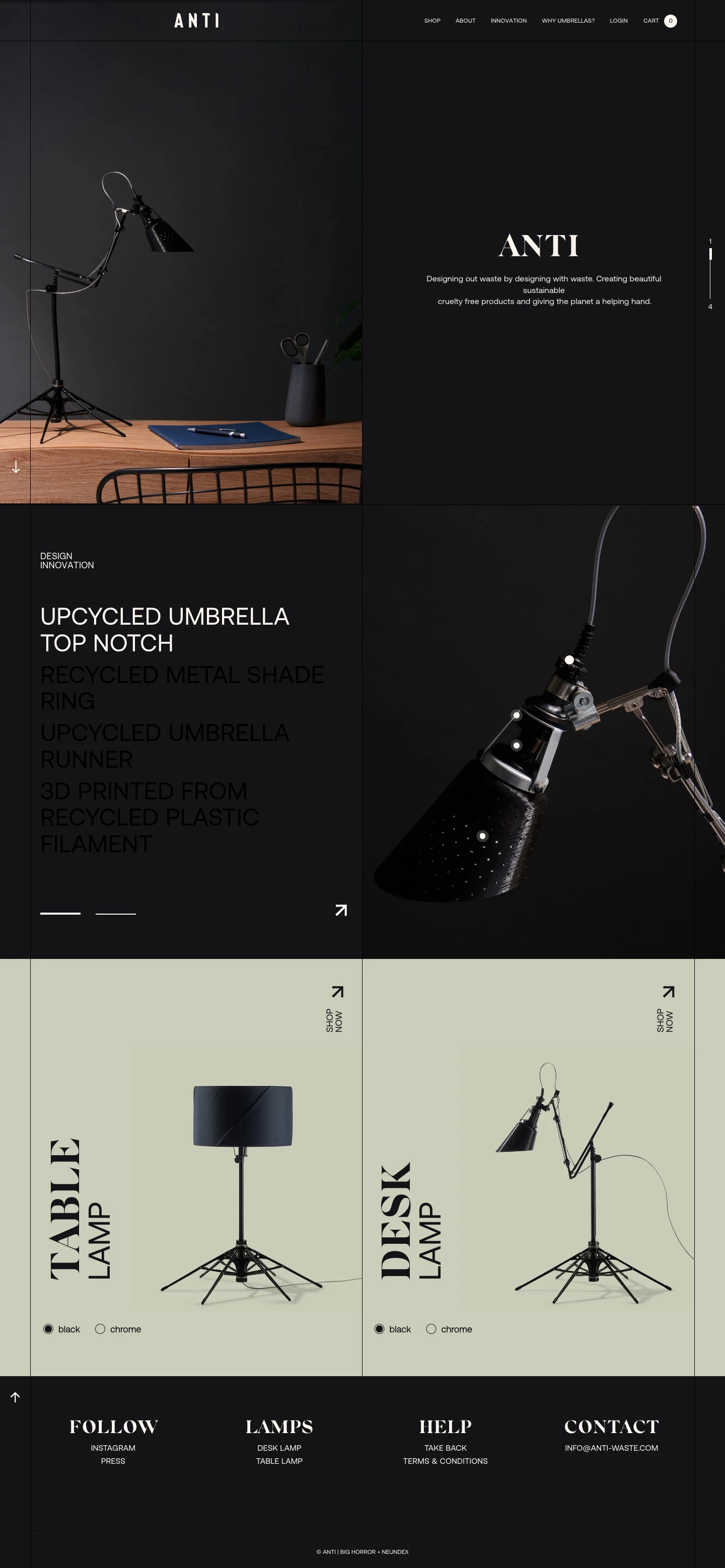Anti Landing Page Example: Designing out waste by designing with waste. Creating beautiful sustainable cruelty free products and giving the planet a helping hand.
